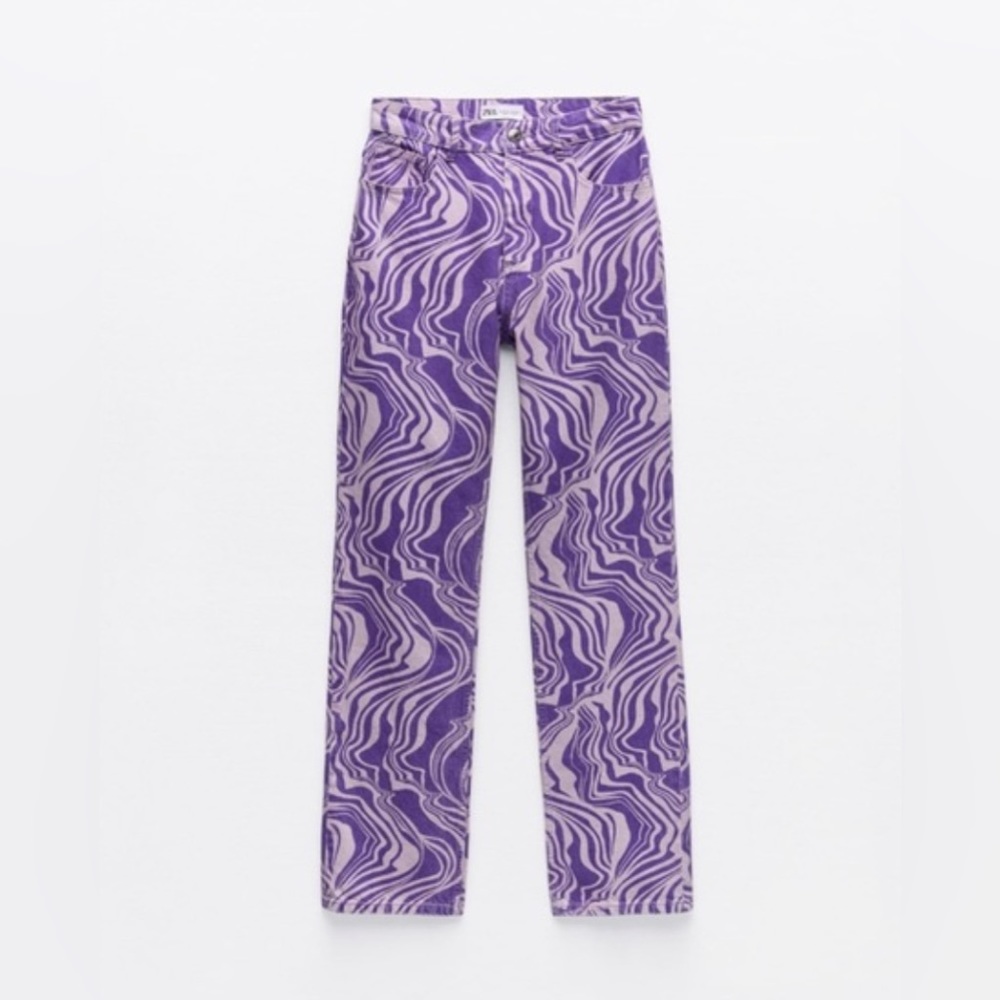 NWT - Zara Purple Marble Abstract Printed Jeans